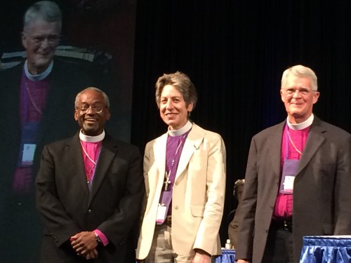 Massachusetts alternate deputy Billy Boyce got this great shot of this "jubilation" of presiding bishops, past, present and future, during yesterday's tribute to Katharine Jefferts Schori.